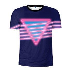 Мужская футболка 3D спортивная с принтом Неон в Петрозаводске, 100% полиэстер с улучшенными характеристиками | приталенный силуэт, круглая горловина, широкие плечи, сужается к линии бедра | линии | полосы | светящиеся | треугольник | флуоресцентный | флюр | флюровый