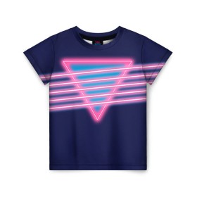 Детская футболка 3D с принтом Неон в Петрозаводске, 100% гипоаллергенный полиэфир | прямой крой, круглый вырез горловины, длина до линии бедер, чуть спущенное плечо, ткань немного тянется | линии | полосы | светящиеся | треугольник | флуоресцентный | флюр | флюровый