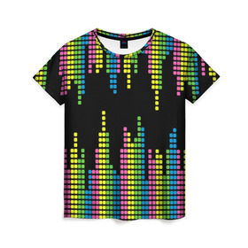 Женская футболка 3D с принтом Эквалайзер в Петрозаводске, 100% полиэфир ( синтетическое хлопкоподобное полотно) | прямой крой, круглый вырез горловины, длина до линии бедер | equalizer | светящиеся | флуоресцентный | флюр | флюровый