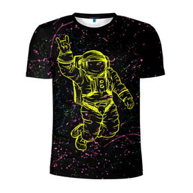 Мужская футболка 3D спортивная с принтом Космический рок в Петрозаводске, 100% полиэстер с улучшенными характеристиками | приталенный силуэт, круглая горловина, широкие плечи, сужается к линии бедра | космонавт | светящиеся | скафандр | флуоресцентный | флюр | флюровый
