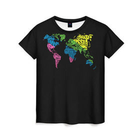 Женская футболка 3D с принтом Весь мир - Россия в Петрозаводске, 100% полиэфир ( синтетическое хлопкоподобное полотно) | прямой крой, круглый вырез горловины, длина до линии бедер | карта мира | светящиеся | флуоресцентный | флюр | флюровый