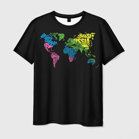 Мужская футболка 3D с принтом Весь мир - Россия в Петрозаводске, 100% полиэфир | прямой крой, круглый вырез горловины, длина до линии бедер | карта мира | светящиеся | флуоресцентный | флюр | флюровый
