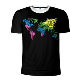 Мужская футболка 3D спортивная с принтом Весь мир - Россия в Петрозаводске, 100% полиэстер с улучшенными характеристиками | приталенный силуэт, круглая горловина, широкие плечи, сужается к линии бедра | карта мира | светящиеся | флуоресцентный | флюр | флюровый
