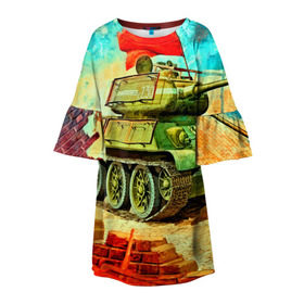 Детское платье 3D с принтом Танк в Петрозаводске, 100% полиэстер | прямой силуэт, чуть расширенный к низу. Круглая горловина, на рукавах — воланы | 3d | 9 мая | другие | живопись | картинка | победа | праздник | прикольные | природа | рисунок | танк | яркие