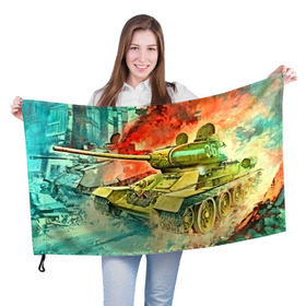 Флаг 3D с принтом Tank в Петрозаводске, 100% полиэстер | плотность ткани — 95 г/м2, размер — 67 х 109 см. Принт наносится с одной стороны | 3d | 9 мая | другие | живопись | картинка | огонь | победа | праздник | прикольные | природа | рисунок | танк | яркие