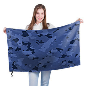 Флаг 3D с принтом Камуфляж ночь! в Петрозаводске, 100% полиэстер | плотность ткани — 95 г/м2, размер — 67 х 109 см. Принт наносится с одной стороны | армейский | синий | темный