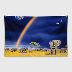 Флаг-баннер с принтом Мир в Петрозаводске, 100% полиэстер | размер 67 х 109 см, плотность ткани — 95 г/м2; по краям флага есть четыре люверса для крепления | elephant | hipster | индия | йога | слон | хипстер