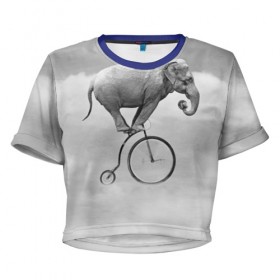 Женская футболка 3D укороченная с принтом Hipster Bike в Петрозаводске, 100% полиэстер | круглая горловина, длина футболки до линии талии, рукава с отворотами | elephant | hipster | индия | йога | слон | хипстер