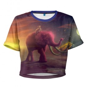 Женская футболка 3D укороченная с принтом Индия в Петрозаводске, 100% полиэстер | круглая горловина, длина футболки до линии талии, рукава с отворотами | elephant | hipster | индия | йога | слон | хипстер