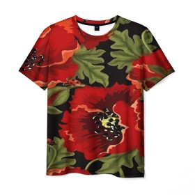Мужская футболка 3D с принтом Цветение мака в Петрозаводске, 100% полиэфир | прямой крой, круглый вырез горловины, длина до линии бедер | flower | красные | полевой цветок | природа | розы | текстуры | цветочки | цветы