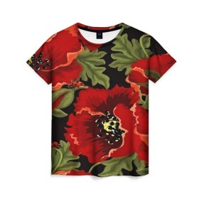 Женская футболка 3D с принтом Цветение мака в Петрозаводске, 100% полиэфир ( синтетическое хлопкоподобное полотно) | прямой крой, круглый вырез горловины, длина до линии бедер | flower | красные | полевой цветок | природа | розы | текстуры | цветочки | цветы