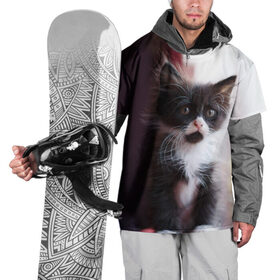 Накидка на куртку 3D с принтом Черно - белый котенок в Петрозаводске, 100% полиэстер |  | грустный | добрый | животное | киса | киска кися | кот | котенок | котэ | кошка | лапа | лапка | ласковый | милый | моська | мурлыка | смешной | унылый | усатый | шерсть