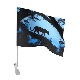 Флаг для автомобиля с принтом Чёрная пантера в Петрозаводске, 100% полиэстер | Размер: 30*21 см | африка | вечер | дерево | дикая кошка | закат | леопард | сафари | ягуар
