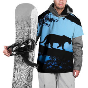 Накидка на куртку 3D с принтом Чёрная пантера в Петрозаводске, 100% полиэстер |  | африка | вечер | дерево | дикая кошка | закат | леопард | сафари | ягуар