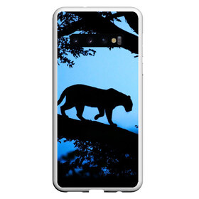Чехол для Samsung Galaxy S10 с принтом Чёрная пантера в Петрозаводске, Силикон | Область печати: задняя сторона чехла, без боковых панелей | Тематика изображения на принте: африка | вечер | дерево | дикая кошка | закат | леопард | сафари | ягуар