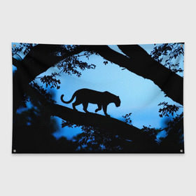 Флаг-баннер с принтом Чёрная пантера в Петрозаводске, 100% полиэстер | размер 67 х 109 см, плотность ткани — 95 г/м2; по краям флага есть четыре люверса для крепления | африка | вечер | дерево | дикая кошка | закат | леопард | сафари | ягуар