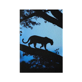 Обложка для паспорта матовая кожа с принтом Чёрная пантера в Петрозаводске, натуральная матовая кожа | размер 19,3 х 13,7 см; прозрачные пластиковые крепления | африка | вечер | дерево | дикая кошка | закат | леопард | сафари | ягуар