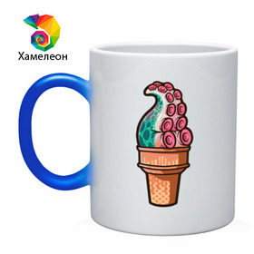 Кружка хамелеон с принтом Мороженое в Петрозаводске, керамика | меняет цвет при нагревании, емкость 330 мл | мороженое | осьминог | присоски | тентакли | щупальца