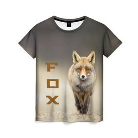 Женская футболка 3D с принтом Рыжий лис (fox) в Петрозаводске, 100% полиэфир ( синтетическое хлопкоподобное полотно) | прямой крой, круглый вырез горловины, длина до линии бедер | fox | животное | зверь | красивая | лес | лис | лиса | лисенок | лисица | лисичка | мех | патрикеевна | песец | плутовка | прикольная | природа | рыжая | рыжий цвет | сказка | хвост | хитрая | хищник