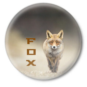 Значок с принтом Рыжий лис (fox) в Петрозаводске,  металл | круглая форма, металлическая застежка в виде булавки | fox | животное | зверь | красивая | лес | лис | лиса | лисенок | лисица | лисичка | мех | патрикеевна | песец | плутовка | прикольная | природа | рыжая | рыжий цвет | сказка | хвост | хитрая | хищник