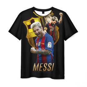 Мужская футболка 3D с принтом Messi в Петрозаводске, 100% полиэфир | прямой крой, круглый вырез горловины, длина до линии бедер | barcelona | lionel  messi | messi | барса | барселона | лионель месси | футбол | футбольный  клуб барселона