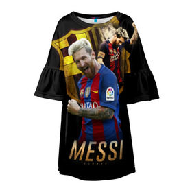 Детское платье 3D с принтом Messi в Петрозаводске, 100% полиэстер | прямой силуэт, чуть расширенный к низу. Круглая горловина, на рукавах — воланы | barcelona | lionel  messi | messi | барса | барселона | лионель месси | футбол | футбольный  клуб барселона