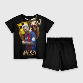 Детский костюм с шортами 3D с принтом Messi в Петрозаводске,  |  | barcelona | lionel  messi | messi | барса | барселона | лионель месси | футбол | футбольный  клуб барселона