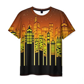 Мужская футболка 3D с принтом Buildings в Петрозаводске, 100% полиэфир | прямой крой, круглый вырез горловины, длина до линии бедер | 