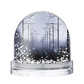 Водяной шар с принтом Туманная дорога в Петрозаводске, Пластик | Изображение внутри шара печатается на глянцевой фотобумаге с двух сторон | 3d | железная дорога | пути | столбы | страны | туман | туманная дорога