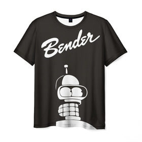 Мужская футболка 3D с принтом Бендер в Петрозаводске, 100% полиэфир | прямой крой, круглый вырез горловины, длина до линии бедер | bender | futurama | бендер | футурама