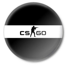 Значок с принтом CS GO черно-белый в Петрозаводске,  металл | круглая форма, металлическая застежка в виде булавки | cs go | контер страйк | контра