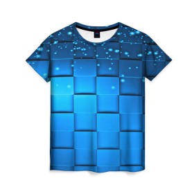 Женская футболка 3D с принтом Волшебные кубики в Петрозаводске, 100% полиэфир ( синтетическое хлопкоподобное полотно) | прямой крой, круглый вырез горловины, длина до линии бедер | 3d | грань | краски | кубик | кубики | линии | мозаика | прикольные | разноцветные | ребро | текстура | тени | узор