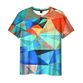 Мужская футболка 3D с принтом crystal abstraction в Петрозаводске, 100% полиэфир | прямой крой, круглый вырез горловины, длина до линии бедер | abstraction | абстракция | геометрия | грани | линии | полигоны | постель | розовый | сочетания | текстура | треугольники