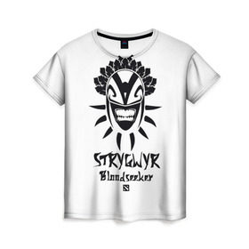 Женская футболка 3D с принтом STRYGWYR в Петрозаводске, 100% полиэфир ( синтетическое хлопкоподобное полотно) | прямой крой, круглый вырез горловины, длина до линии бедер | bloodseeker | dota 2 | strygwyr | арт | дота 2 | игры | клинки | парень | прикольные | черно белые