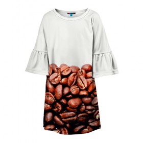 Детское платье 3D с принтом coffee в Петрозаводске, 100% полиэстер | прямой силуэт, чуть расширенный к низу. Круглая горловина, на рукавах — воланы | 3d | beans | coffee | еда | зерна | кофе | напиток | природа | текстуры