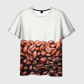 Мужская футболка 3D с принтом coffee в Петрозаводске, 100% полиэфир | прямой крой, круглый вырез горловины, длина до линии бедер | 3d | beans | coffee | еда | зерна | кофе | напиток | природа | текстуры
