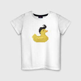 Детская футболка хлопок с принтом Утка-Элвис в Петрозаводске, 100% хлопок | круглый вырез горловины, полуприлегающий силуэт, длина до линии бедер | pixelart | пиксель арт | утка | элвис | элвис пресли