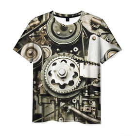 Мужская футболка 3D с принтом Двигатель в Петрозаводске, 100% полиэфир | прямой крой, круглый вырез горловины, длина до линии бедер | двигатель | механизм | мотор