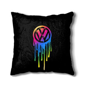 Подушка 3D с принтом Volkswagen в Петрозаводске, наволочка – 100% полиэстер, наполнитель – холлофайбер (легкий наполнитель, не вызывает аллергию). | состоит из подушки и наволочки. Наволочка на молнии, легко снимается для стирки | brand | bright | car | color | drops | flow | germany | logo | rainbow | sign | spectrum | volkswagen | автомобиль | германия | знак | капли | логотип | марка | радуга | спектр | течет | цвет | яркий