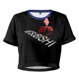 Женская футболка 3D укороченная с принтом Mitsubishi в Петрозаводске, 100% полиэстер | круглая горловина, длина футболки до линии талии, рукава с отворотами | brand | car | japan | logo | mitsubishi | sign | автомобиль | знак | логотип | марка | митсубиши | япония