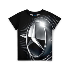 Детская футболка 3D с принтом Mercedes-Benz в Петрозаводске, 100% гипоаллергенный полиэфир | прямой крой, круглый вырез горловины, длина до линии бедер, чуть спущенное плечо, ткань немного тянется | car | germany | logo | make | mercedes benz | автомобиль | германия | логотип | марка | мерседес бенц