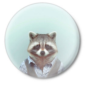 Значок с принтом Хипстер Енот в Петрозаводске,  металл | круглая форма, металлическая застежка в виде булавки | raccoon | енот