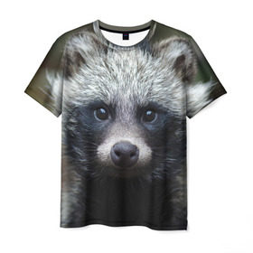 Мужская футболка 3D с принтом Енотик в Петрозаводске, 100% полиэфир | прямой крой, круглый вырез горловины, длина до линии бедер | raccoon | енот