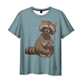 Мужская футболка 3D с принтом Raccoon в Петрозаводске, 100% полиэфир | прямой крой, круглый вырез горловины, длина до линии бедер | raccoon | енот