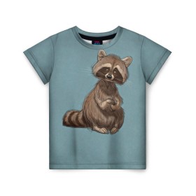 Детская футболка 3D с принтом Raccoon в Петрозаводске, 100% гипоаллергенный полиэфир | прямой крой, круглый вырез горловины, длина до линии бедер, чуть спущенное плечо, ткань немного тянется | raccoon | енот