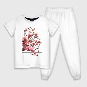 Детская пижама хлопок с принтом Магнолия в Петрозаводске, 100% хлопок |  брюки и футболка прямого кроя, без карманов, на брюках мягкая резинка на поясе и по низу штанин
 | весна | геометрия | деревья | квадраты | цветение | цветы