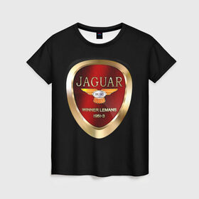 Женская футболка 3D с принтом Jaguar в Петрозаводске, 100% полиэфир ( синтетическое хлопкоподобное полотно) | прямой крой, круглый вырез горловины, длина до линии бедер | Тематика изображения на принте: brand | car | jaguar | logo | автомобиль | британия | логотип | марка