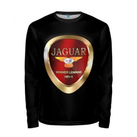 Мужской лонгслив 3D с принтом Jaguar в Петрозаводске, 100% полиэстер | длинные рукава, круглый вырез горловины, полуприлегающий силуэт | brand | car | jaguar | logo | автомобиль | британия | логотип | марка