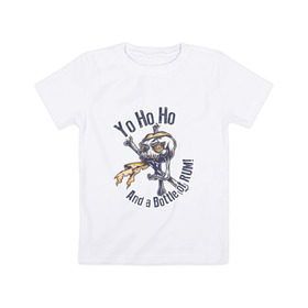 Детская футболка хлопок с принтом Yo Ho Ho в Петрозаводске, 100% хлопок | круглый вырез горловины, полуприлегающий силуэт, длина до линии бедер | кости | пират | ром | скелет | череп