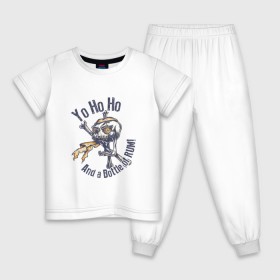 Детская пижама хлопок с принтом Yo Ho Ho в Петрозаводске, 100% хлопок |  брюки и футболка прямого кроя, без карманов, на брюках мягкая резинка на поясе и по низу штанин
 | Тематика изображения на принте: кости | пират | ром | скелет | череп